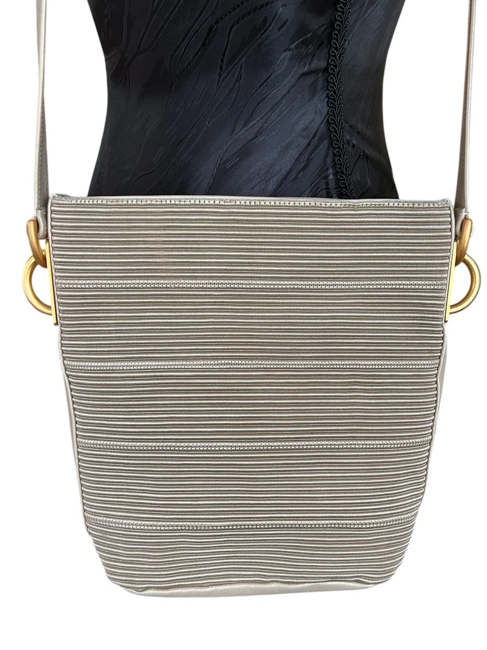 Vintage 80s Americana by Sharif Crossbody Bag - Leather Trim - Champagne - Mint
